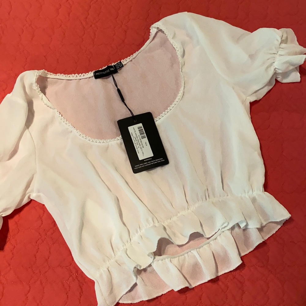 White woven square neck crop top